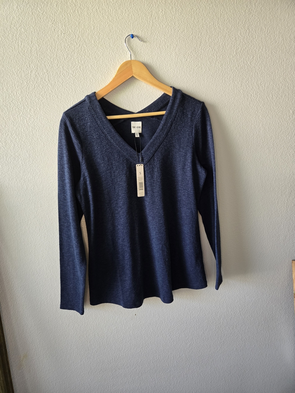 NIC+ZOE Navy V-Neck Long Sleeve Tee Top Size SMALL